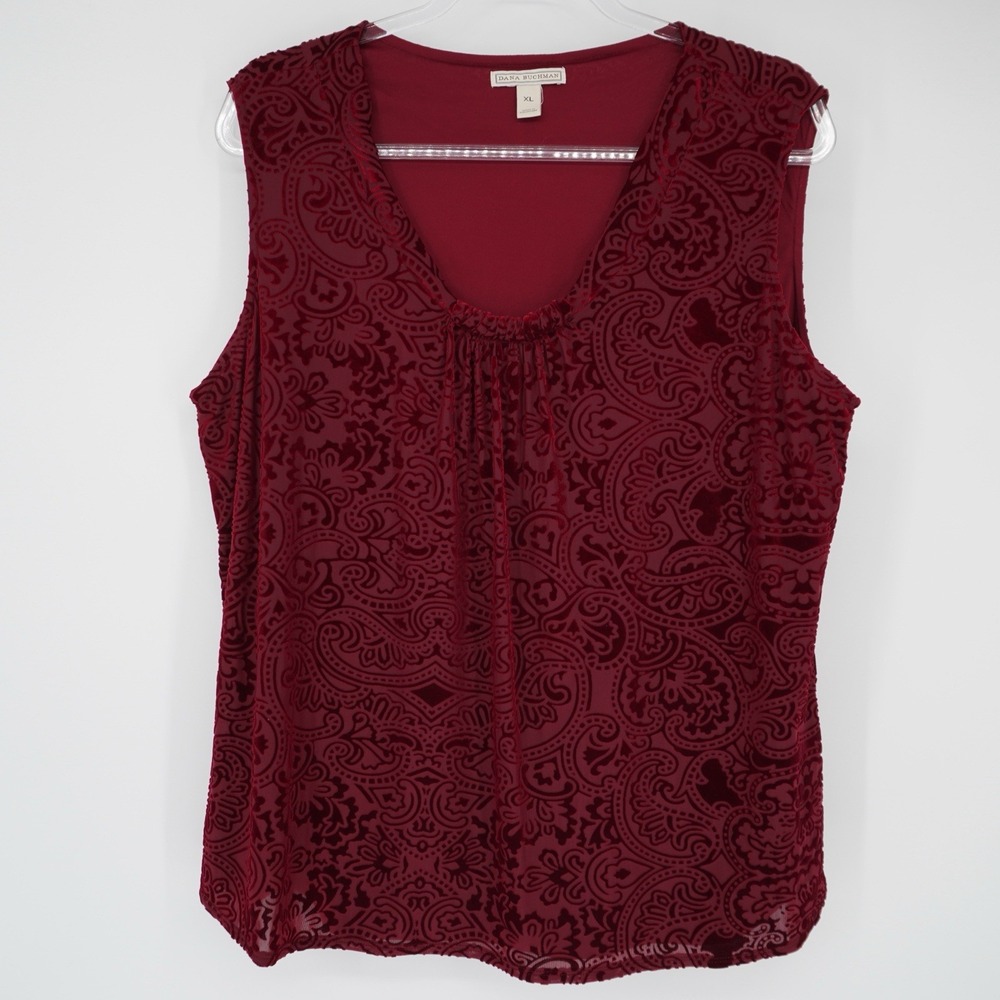 Dana Buchman Womens Velvet Burnout Sleeveless Paisley Tank Stretch Fairy Vamp XL